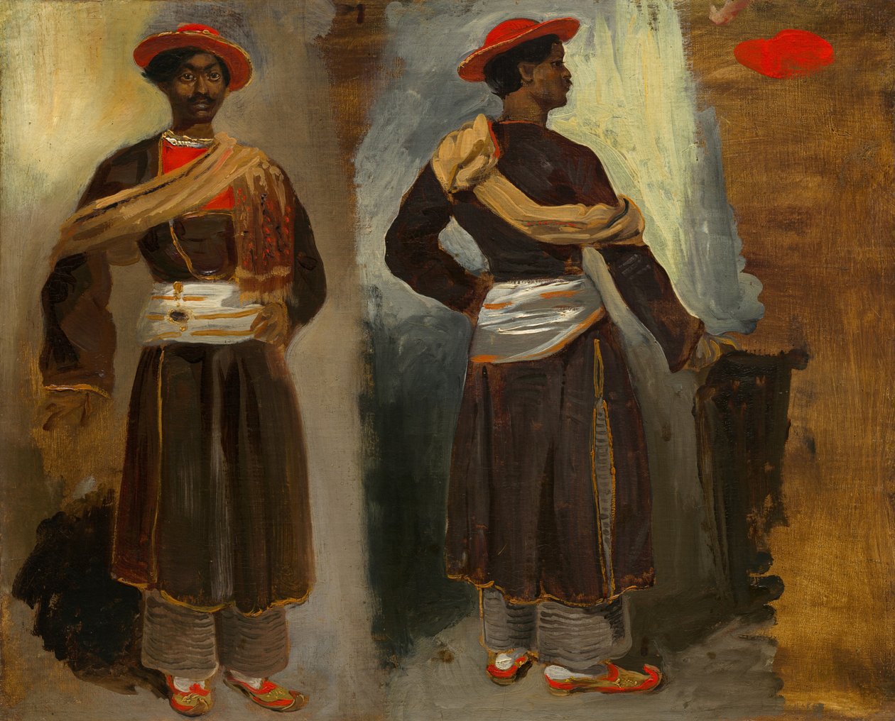 カルカッタ出身の立っているインディアンの 2 つの習作、c. 1823-24（キャンバスに油彩） 作： フェルディナンド・ビクター・ユージン・ドラクロワ