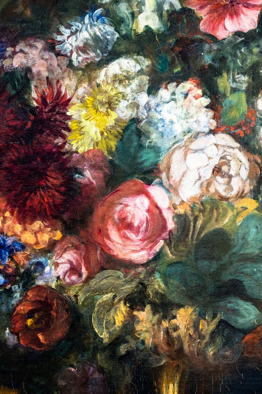 コンソールに置かれた花瓶、詳細 作： フェルディナンド・ビクター・ユージン・ドラクロワ