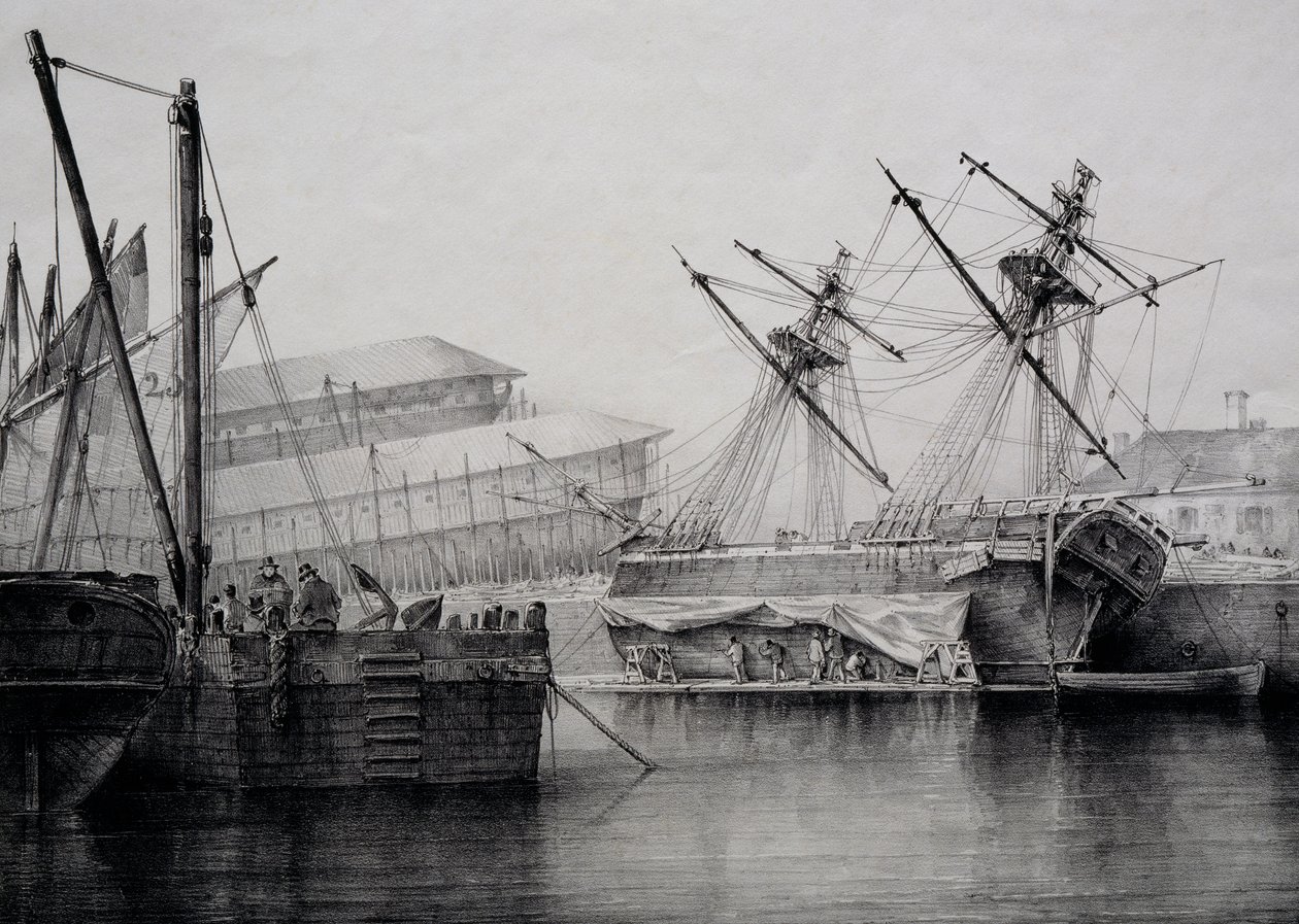Ferdinand Perrotによるリトグラフ「Brigantine 作： フェルディナンド・ビクター・ペロット