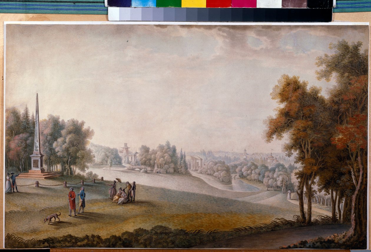 「ツァールスコエ・セローの公園の眺め」フェルディナンド・ド・メイス作(?-ca 1810)、紙に水彩、グワッシュ 作： フェルディナンドデメイス