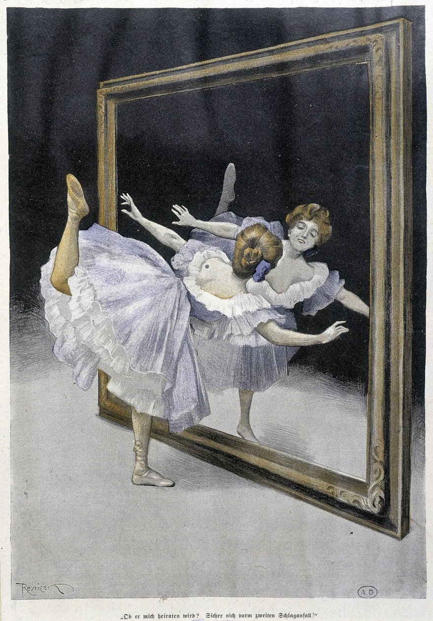 クラシックダンス：鏡の前でエクササイズをするダンサー - n.d., German doc. 作： フェルディナンド・フォン・レズニチェク