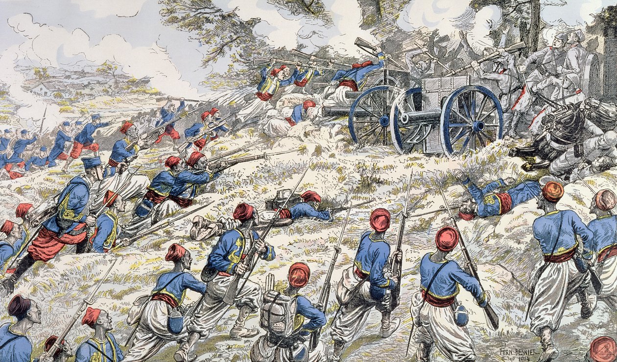 1918年のマルヌの戦いの間にドイツの銃を攻撃するフランス軍のアルジェリアのライフルマン 作： フェルナン・オーギュスト・ベニエ