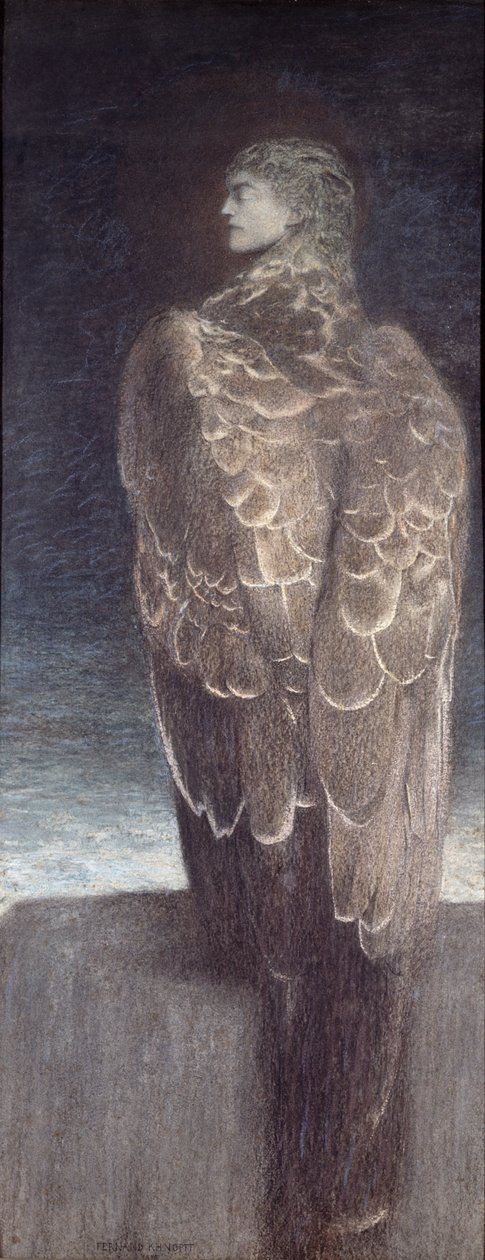 Sleeping Medusa、1896（紙にパステル） 作： フェルナン・クノフフ
