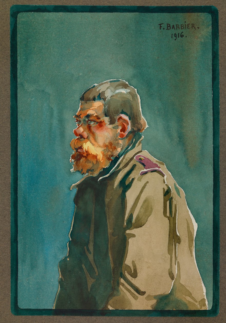 1916年、捕虜となったロシア兵、グストロー（水彩画） 作： フェルナン・バルビエ