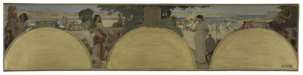 パリ市庁舎のためのスケッチ：文字の歴史-古代、1890年頃（キャンバスに油彩） 作： フェルナン・コルモン