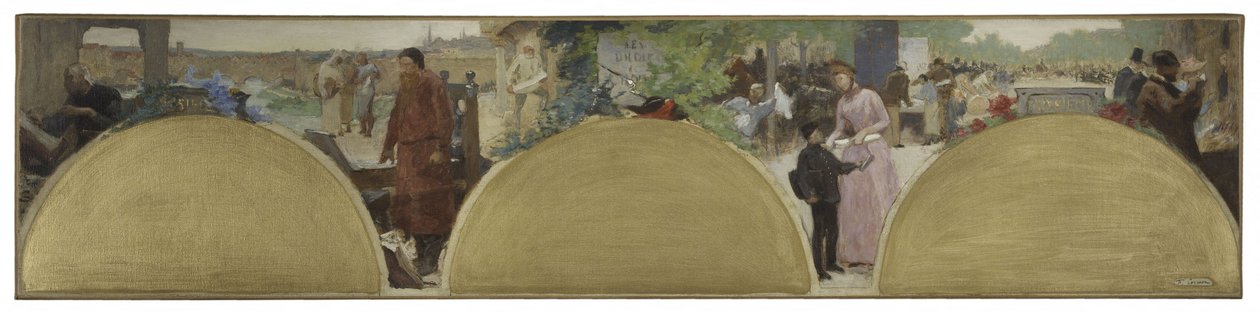 パリ市庁舎のためのスケッチ：近代文学史、1890年頃（キャンバスに油彩） 作： フェルナン・コルモン