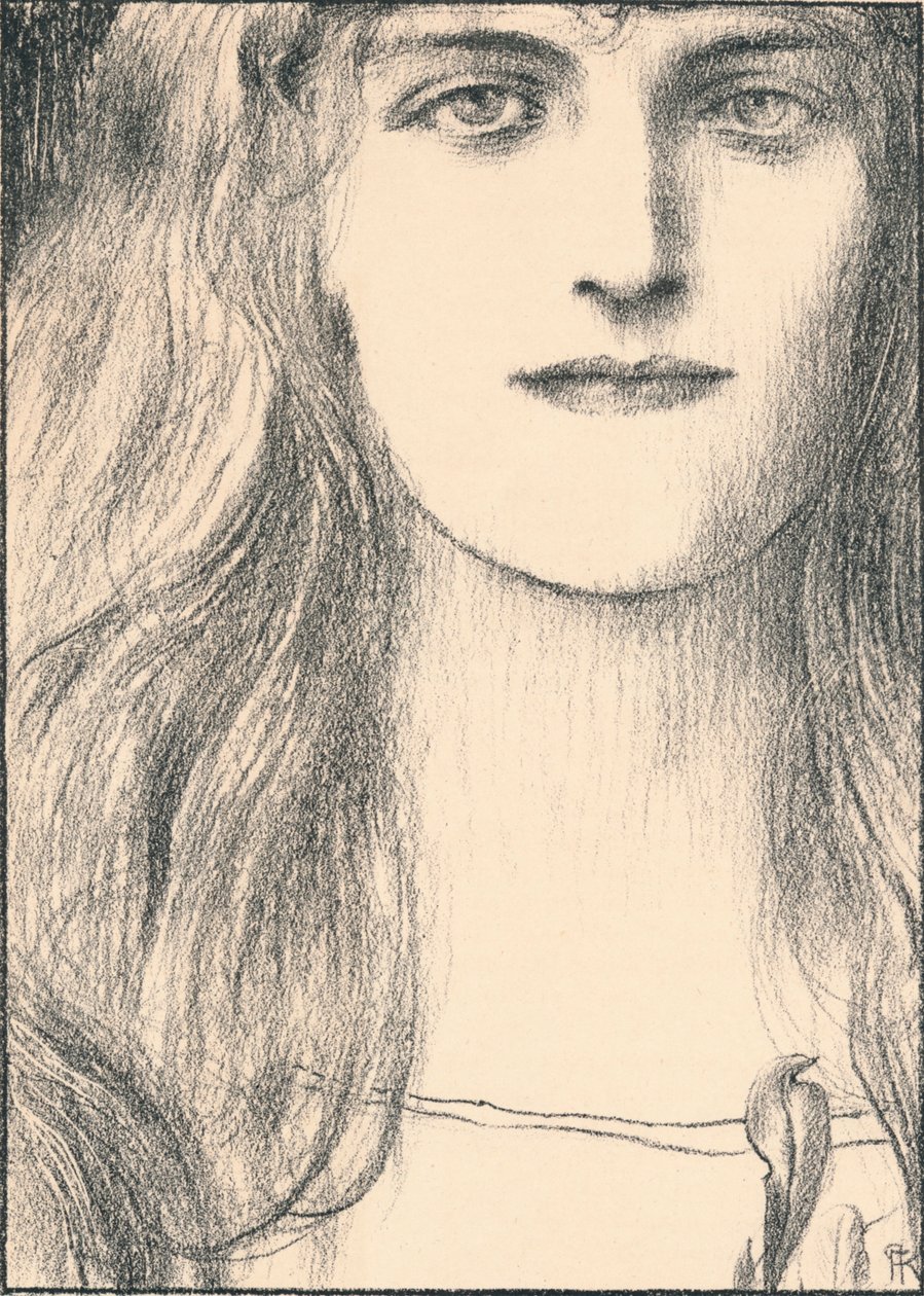 正面からの頭、1898 作： フェルナン・クノフフ