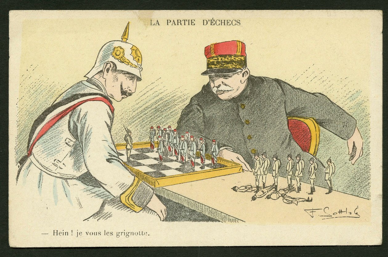 はがき、色で風刺: Hein! I Snack You - War of 14 -18, Germany Prussia - William II, Joffre, Soldiers Illustration by Gottlob (1873-1935) 作： フェルナン・ルイス・ゴットロブ