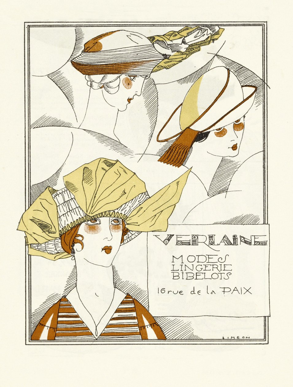 Verlaine、Modes、Lingerie、Trinkets、pubの広告。 1914（ステンシルプリント） 作： フェルナン・シメオン