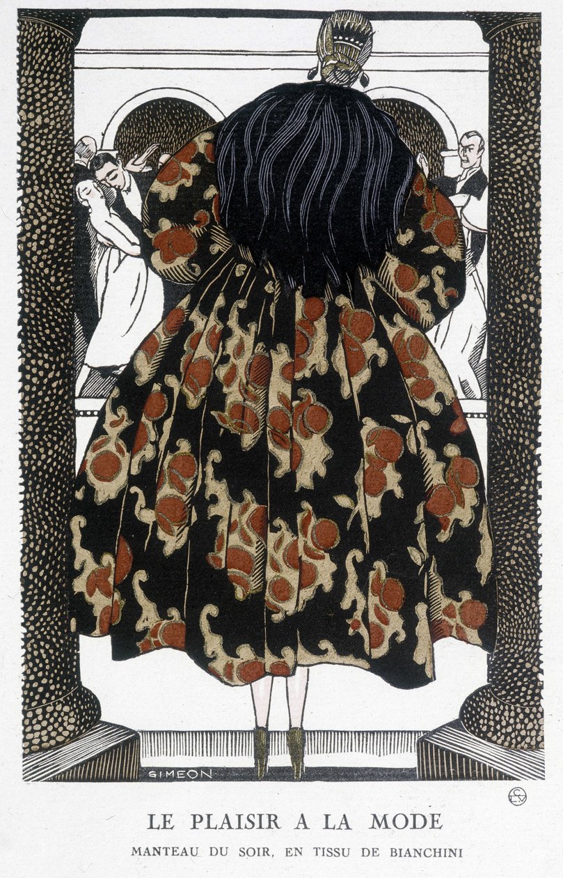 ビアンキーニのイブニングコート - フェルナン・シメオン（1884-1928）によるイラスト、"Gazette du bon ton "より 作： フェルナン・シメオン