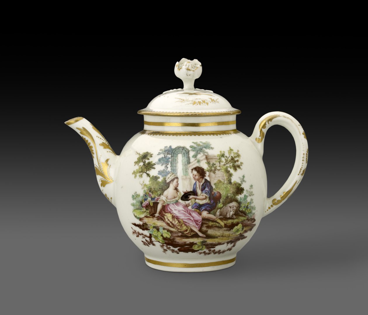 ティーポットと蓋、1772年、ウスター磁器工場（ステアライト磁器） 作： フィデル・デュビヴィエ