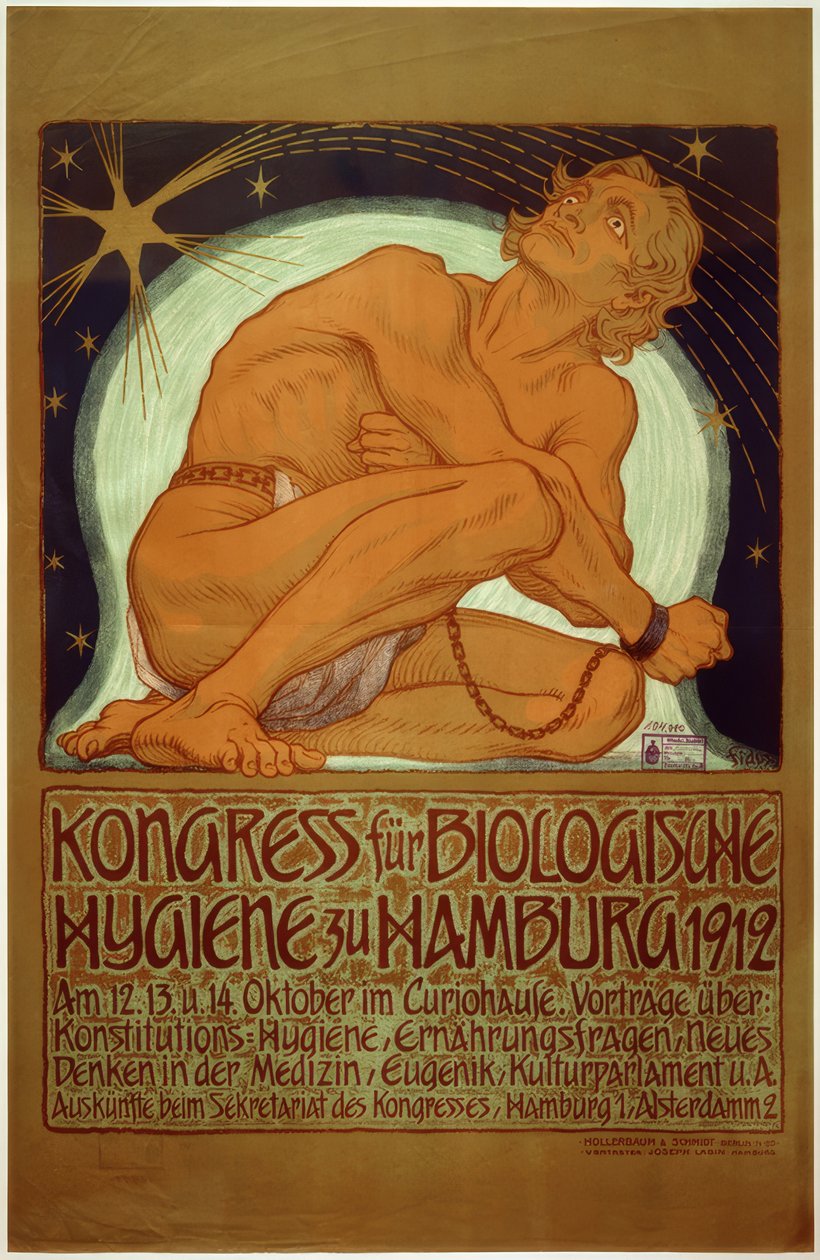 「1912年のハンブルクにおける生物衛生会議」- Fidus -ポスター、1912 作： フィダス
