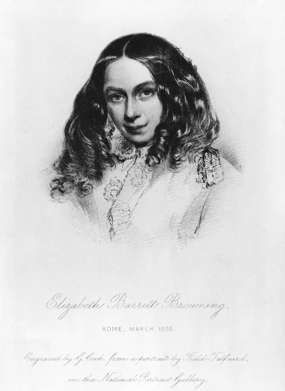 G.クックによって彫刻された1859年のエリザベスバレットブラウニング（1806-61）の肖像 作： フィールドタルフォード