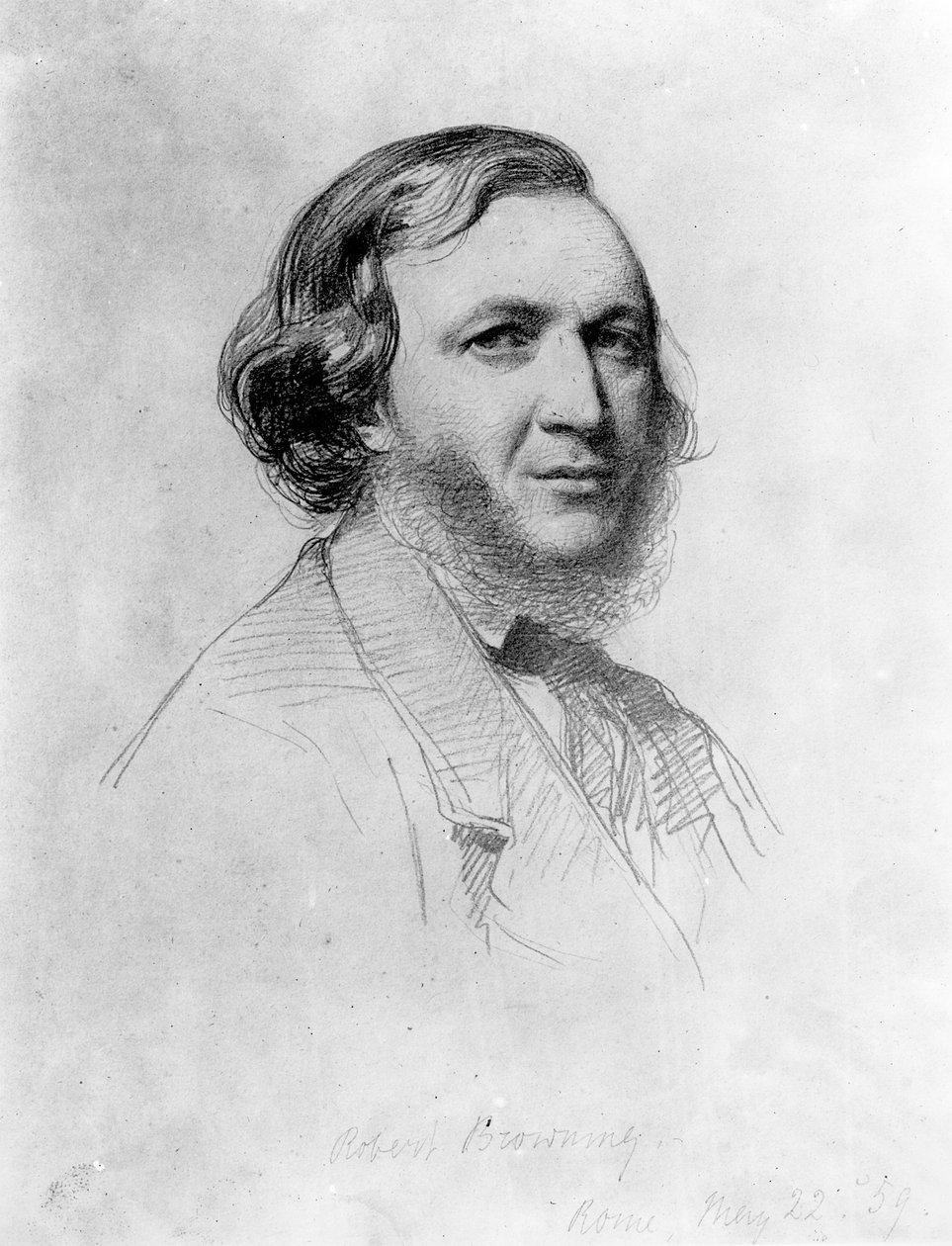 ロバート・ブラウニングの肖像（1812-89）（紙に鉛筆）（バンド写真） 作： 