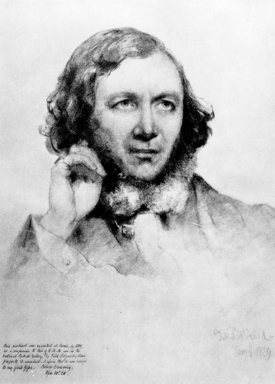ロバート・ブラウニングの肖像（1812-89）1859（紙に黒いチョーク） 作： フィールドタルフォード
