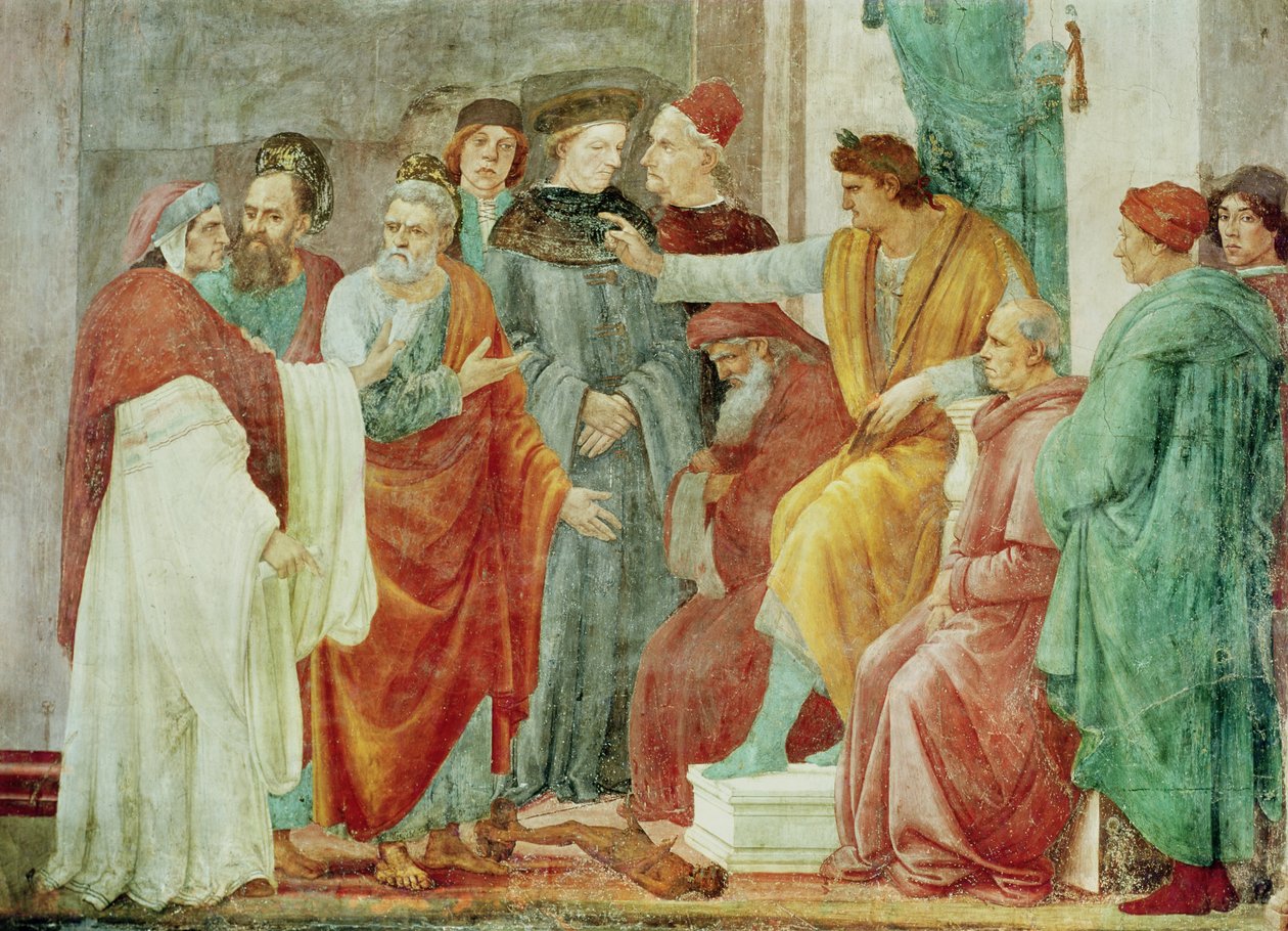 Simon Mago（Nero Enthroned）との論争、祭壇の右側の壁の下段、c.1484-85 作： フィリッピーノリッピ