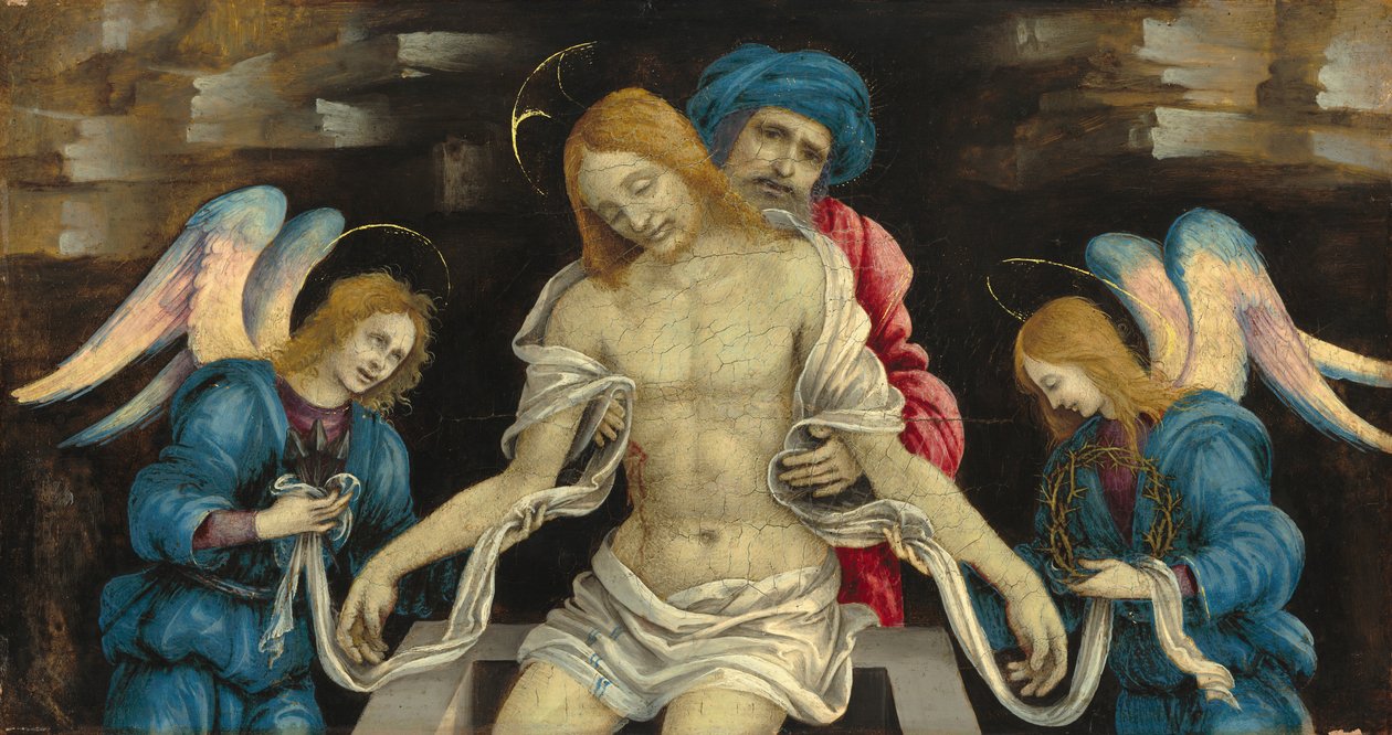 Pietà (ニコデモと二人の天使に嘆かれた死んだキリスト) 作： フィリッピーノリッピ