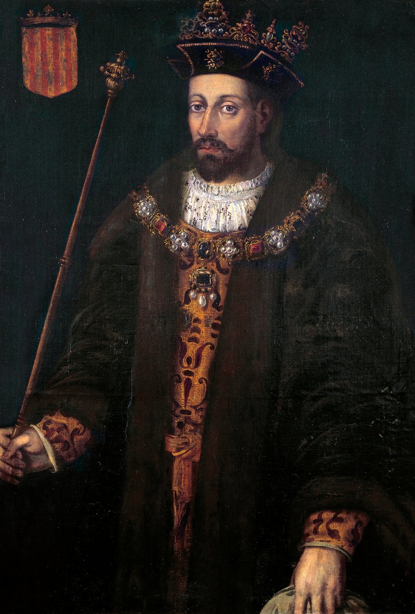 アルフォンソ (Alfonso) の肖像 (アルフォンソ) カタロニアの III、アラゴンの IV、debonnaire と呼ばれる (1299 - 1336)、アラゴンとサルデーニャの王 (1327 - 1336) 作： フィリッポ・アリオスト