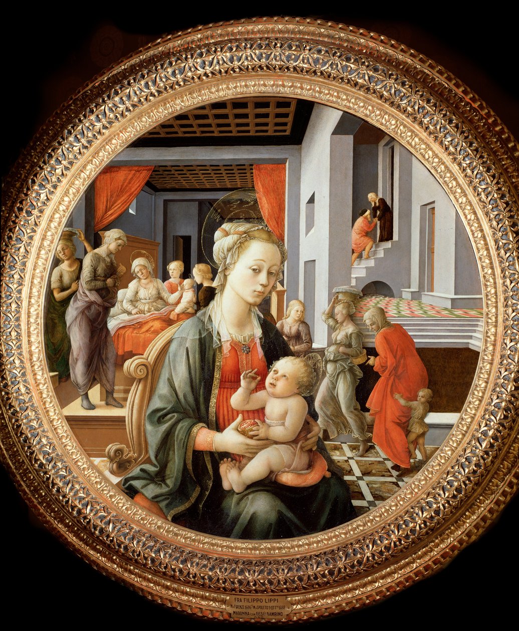 聖母と子供」「聖アンナの生涯からの場面」-パネルに油彩、1450年頃 作： フィリッポリッピ