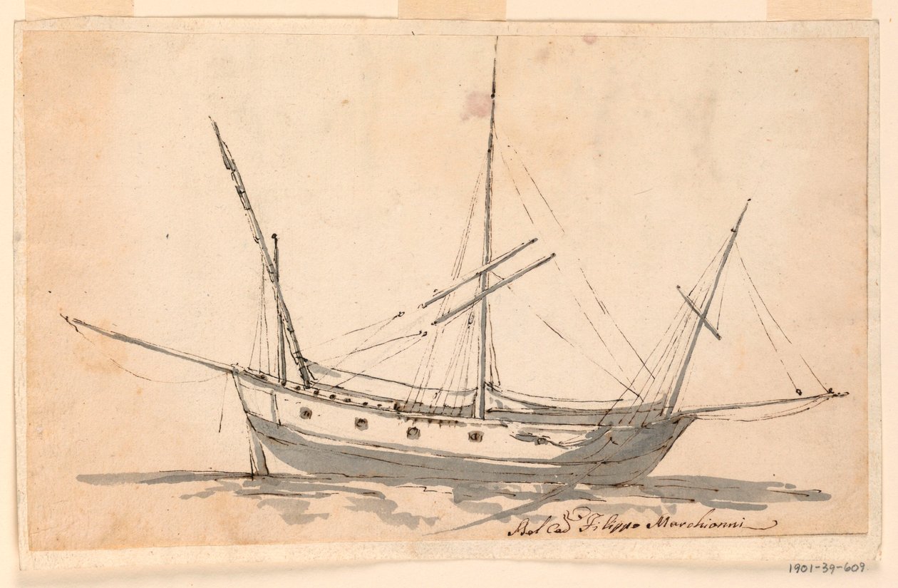 デッサン、帆船、1780年頃 作： フィリッポ・マルキオーニ