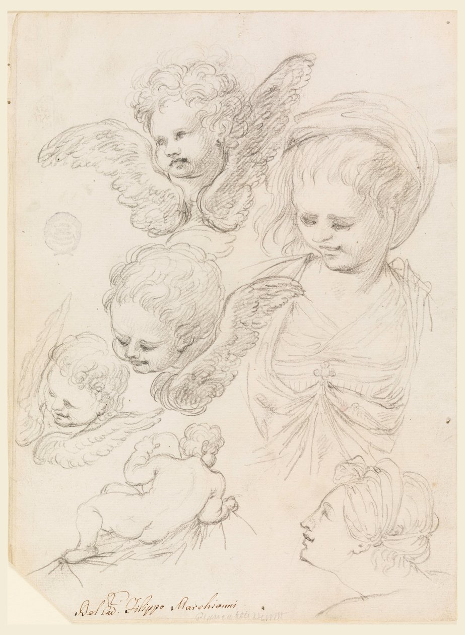 素描、宗教画のための習作、1725-40年 作： フィリッポ・マルキオーニ