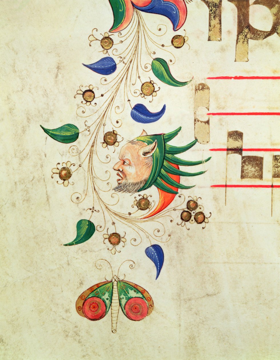 Missal 515 f.72v Zoomorphic foliate border、1449 vellumの前に実行された合唱団の本の詳細 作： フィリッポ・ディ・マッテオ・トレリ
