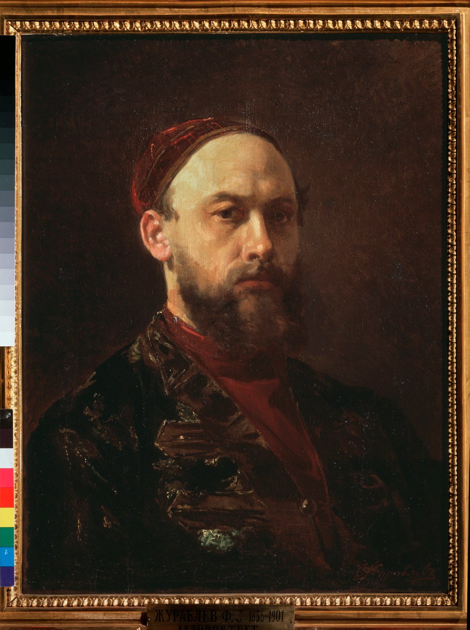 Autoportrait (Self Portrait) - First Sergeevich Zhuravlev (1836-1901) による絵画、キャンバスに油彩、ロシア美術 19 世紀 - State Tretyakov Gallery、モスクワ 作： セルゲイビッチ・ジュラヴレフ氏