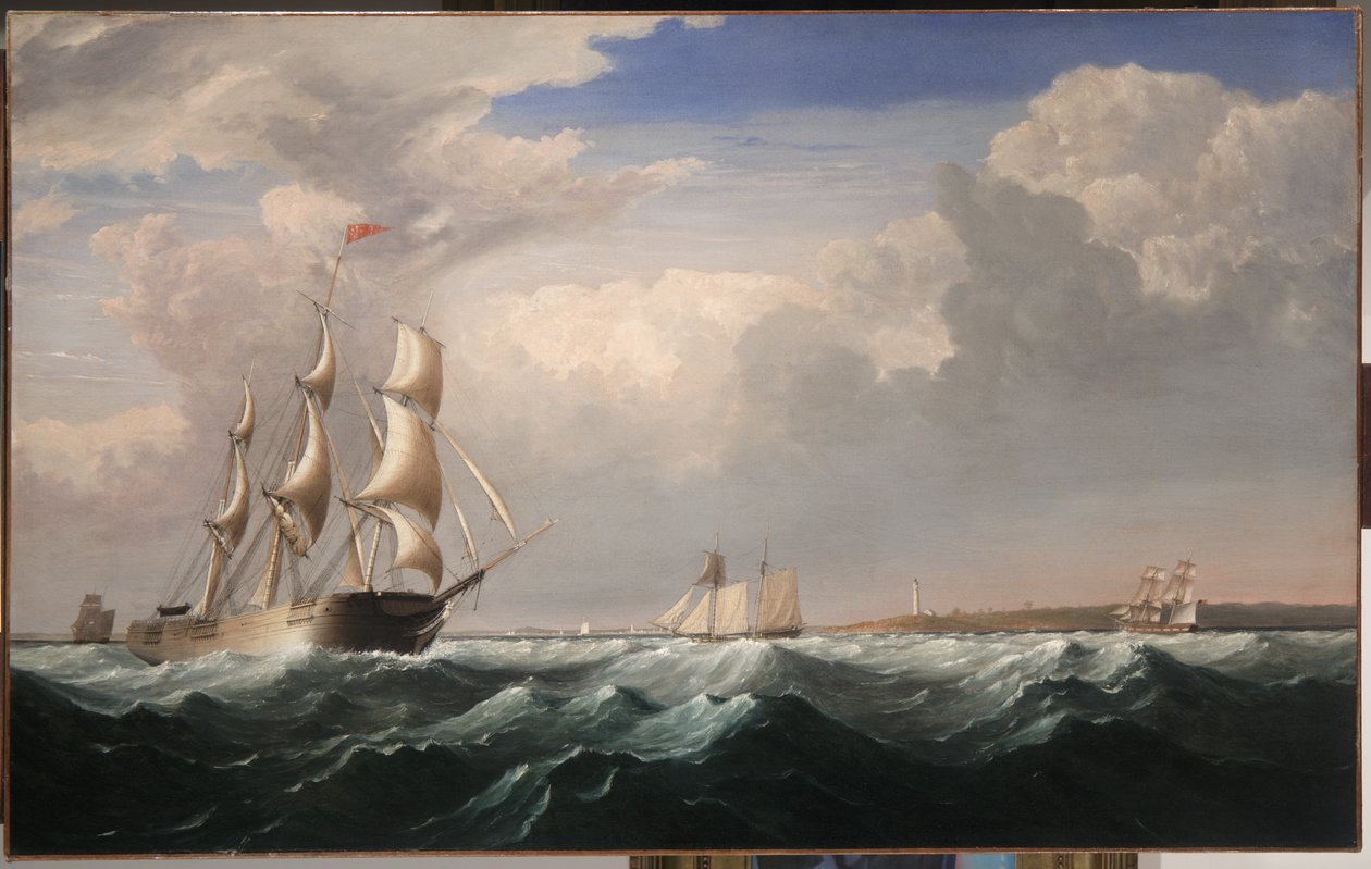ニューイングランド海岸沖の帆船、1855年頃 作： フィッツ・ヘンリー・レーン