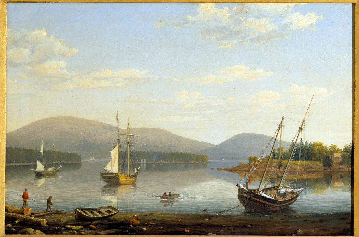 アメリカ・メイン州ソメス港の眺め ヒュー・レーン・フィッツ（1804-1865）の絵画 1850年 個人蔵 作： フィッツ・ヘンリー・レーン