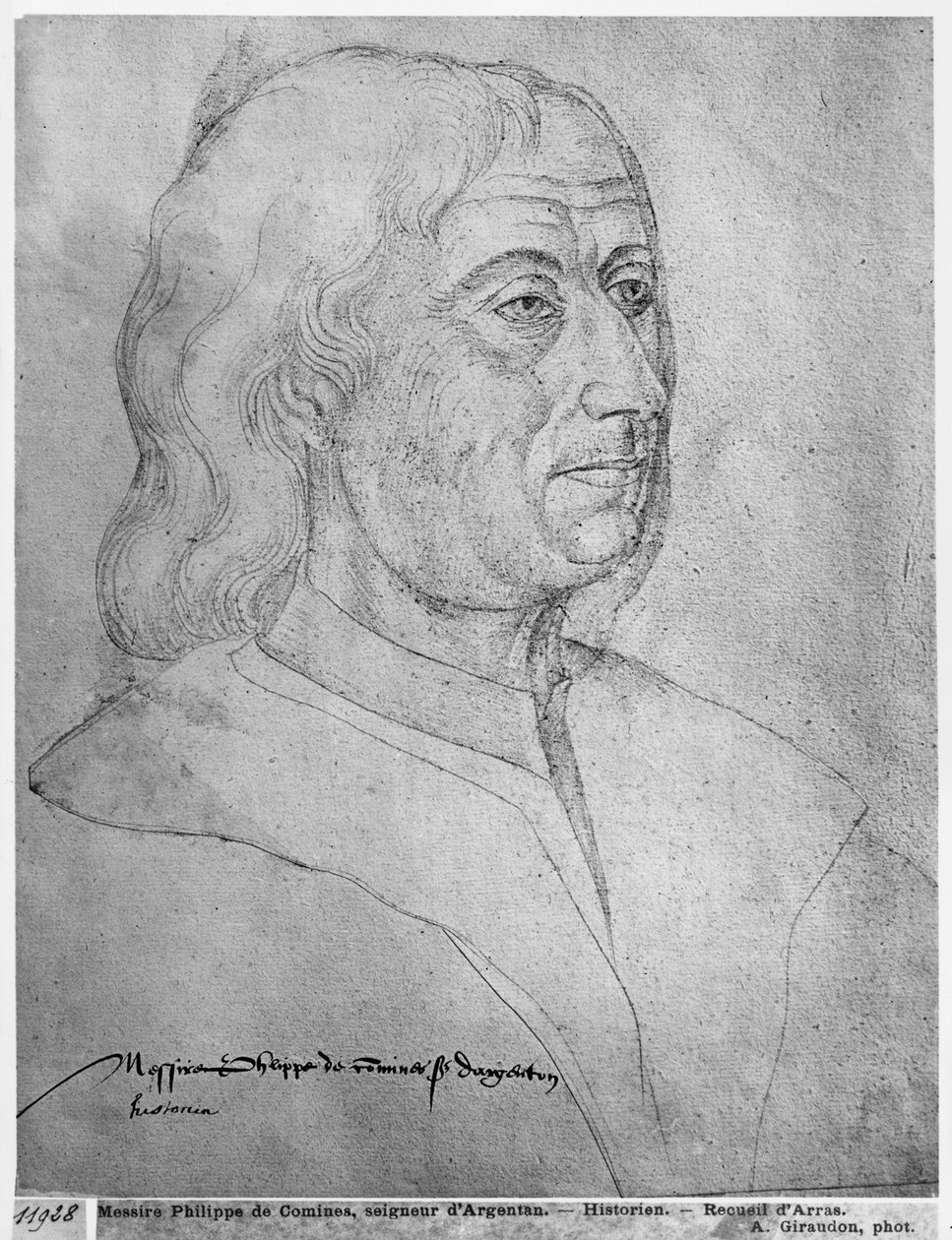 Ms 266 fol.281 Philippe de Commines、「The Recueil d&39;Arras」（紙に赤いチョーク） 作： フランドルの学校