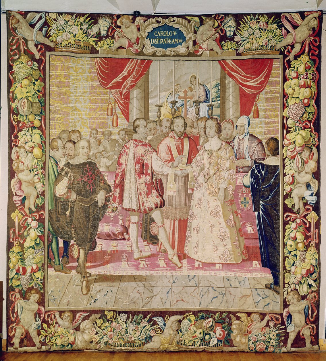 1526年のブルージュのポルトガルのイザベラとチャールズ5世の結婚を描いたチャールズ5世のタペストリー、c.1630-40（タペストリー） 作： フランドルの学校
