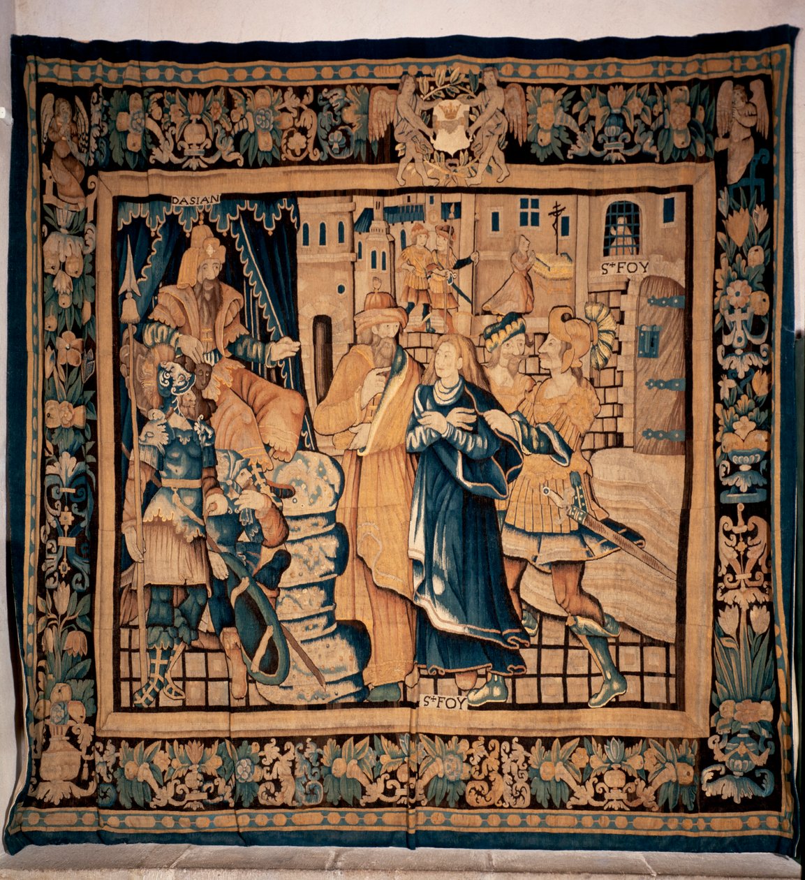 博物館の収蔵庫 (Le Trésor de Conques) を征服します。 フランダースのタペストリー。 サント・フォワの歴史。 16世紀 （？）。 作： フランドルの学校
