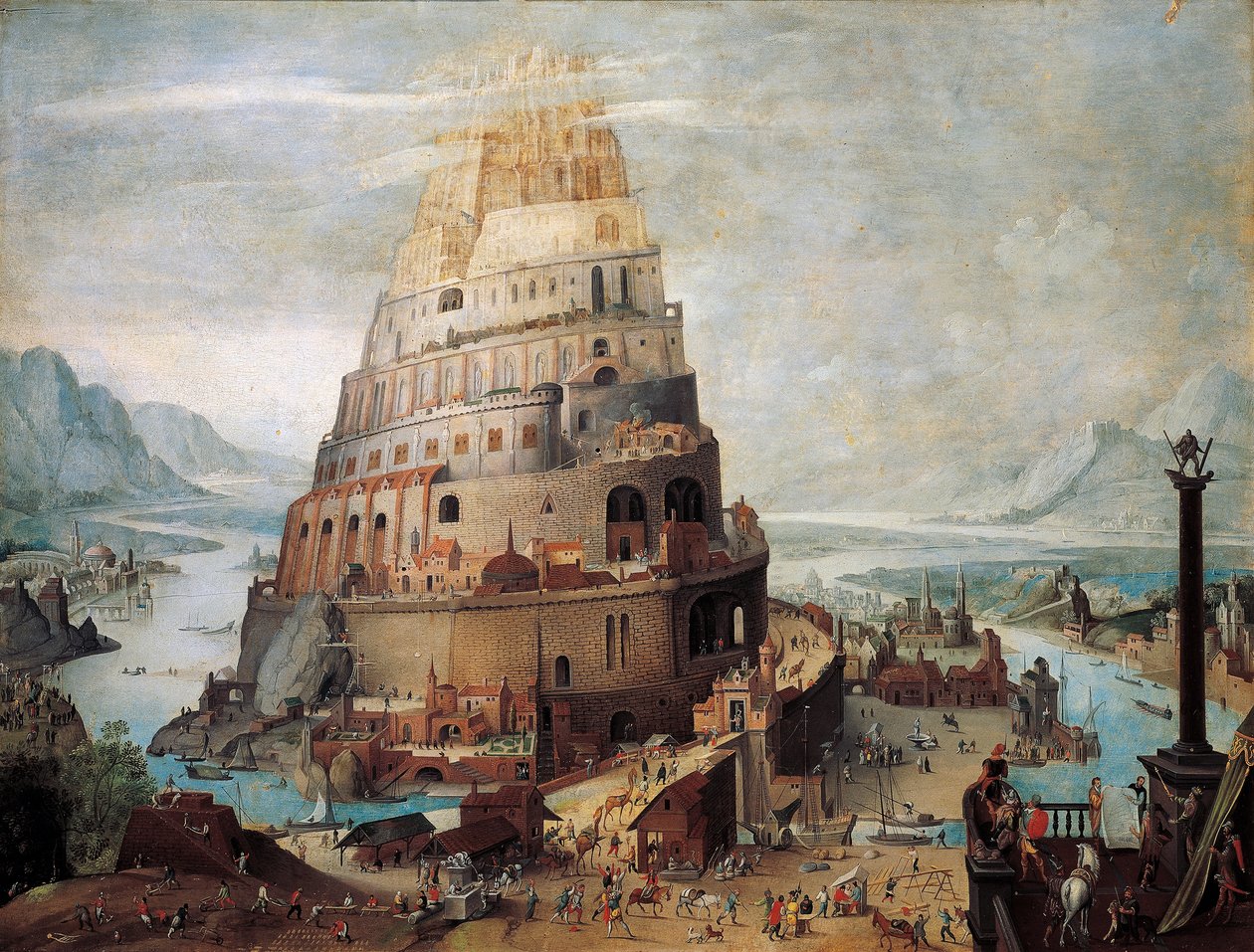 バベルの塔の建設（油彩・パネル 作： フランドルの学校