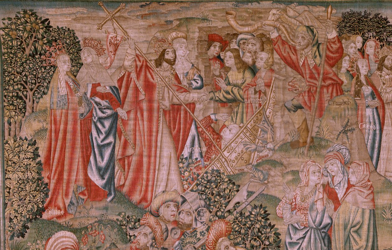 フランダースのタペストリー。 シリーズ 人間または悪徳と美徳の償還。 キリストの復活 (Resurrección de Cristo)。 シリーズの第 8 番目のタペストリー (ブルゴスに保管されている最初のタペストリー)。 ブリュッセルを製造しています。 1510年頃。生地 シルクとウール、1cmあたり7本の縦糸。 作： フランドルの学校