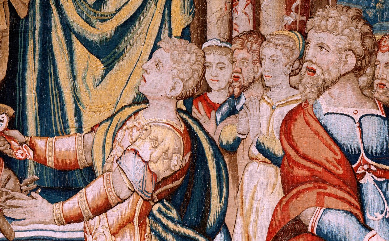 フランダースのタペストリー。 シリーズ ハンニバルの歴史。 ハンニバルの誓い (Juramento de Aníbal)。 シリーズ初のタペストリー。 オランダの漫画の匿名マスター。 ブリュッセルのマニュファクチュール、ワークショップ。 1570 年頃。生地 ウールとシルク、1 cm あたり 6.5/7 の縦糸。 サイズ 34 作： フランドルの学校