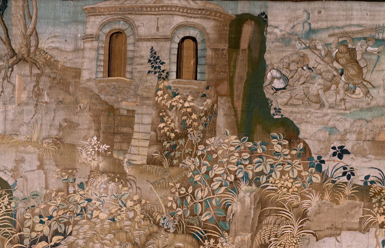 フランダースのタペストリー。 シリーズ ヘラクレスの労働。 ヘラクレスはケルベロス (Hércules captura a Cancerbero) を捕獲します。 現存するシリーズ第6弾のタペストリー。 モデル不明。 ブリュッセルのウィレム・デルモヤンのマニュファクチュール。 Ca1528。 ファブリック シルクとウール。 サイズ 345×390cm。 ロカティ 作： フランドルの学校