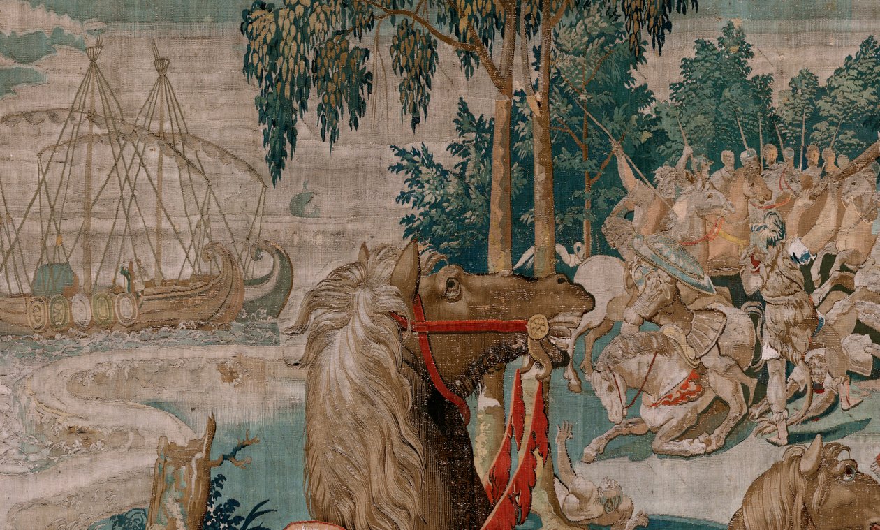 Flandrischer Wandteppich. Serie Die Arbeiten des Herkules. Die Pferde des Diomedes. Dritter Wandteppich in der erhaltenen Serie. Herstellung Willem Dermoyen, Brüssel. Ca. 1528. von Flemish School