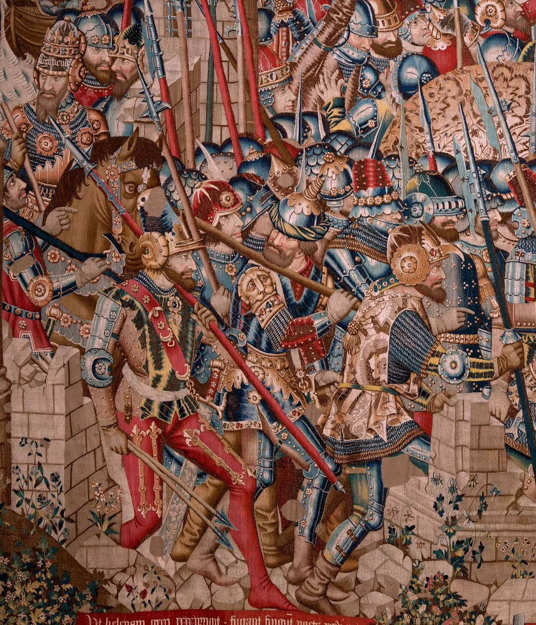 フランダースのタペストリー。 シリーズ トロイ戦争。 トロイの破壊 (Destrucción de Troya)。 シリーズ11作目のタペストリー。 モデル コエティヴィ マスター (ヘンリーまたはコンラール ド ヴルコップ)。 トゥルネーのワークショップを製造。 1470 年頃。布地 ウールとシルク、1 cm あたり 6/7 の縦糸。 作： フランドルの学校