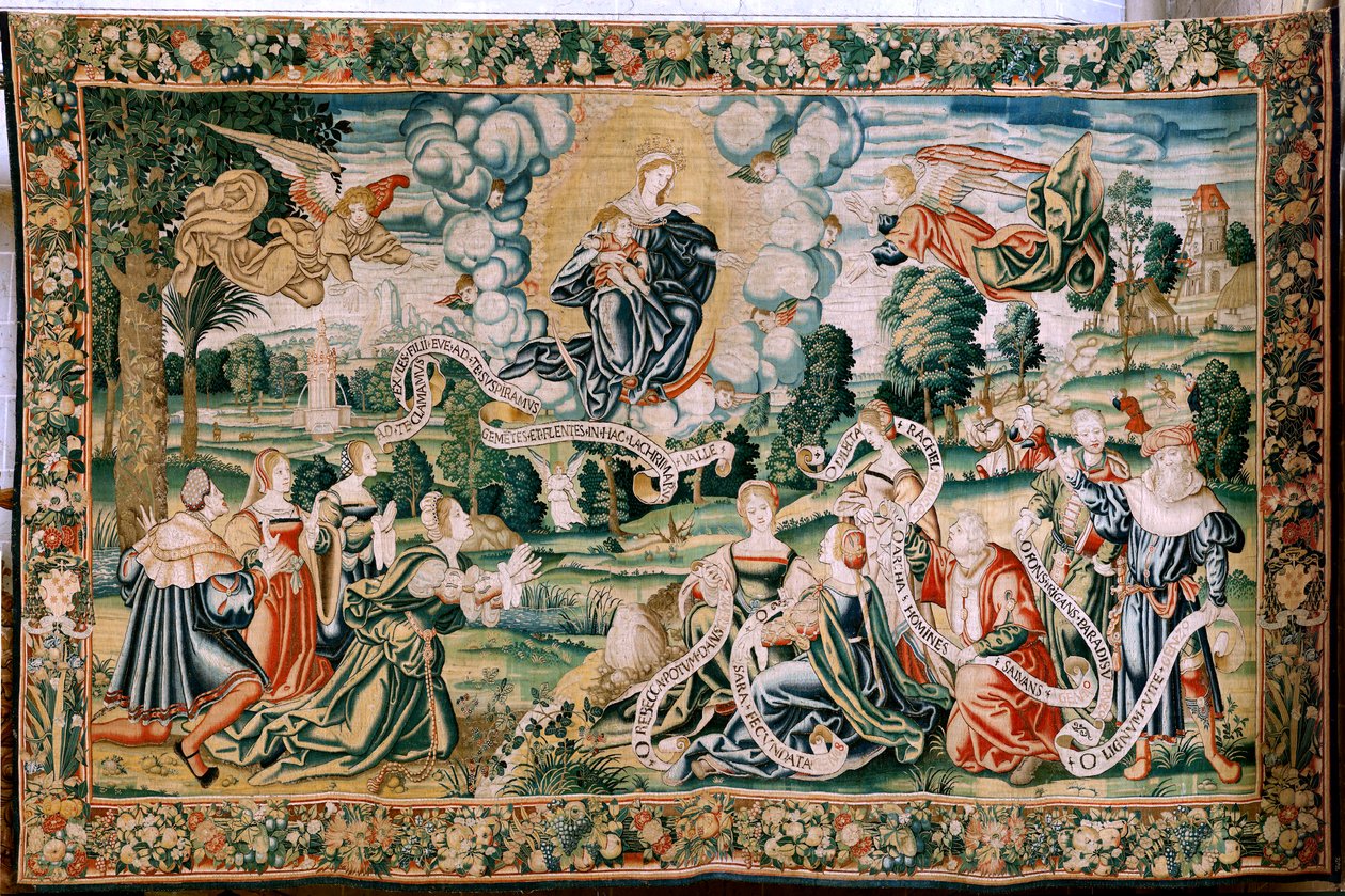 Flämische Tapisserie. Serie der Hagel. Ad te clamamus. Zweiter Wandteppich in der Serie. Herstellung Brüsseler Werkstätten, eine mögliche Herstellung durch Marc Crétif. Ca 1528. Größe 429 x 646 cm. Stoff Seide und Wolle. Standort Kathedrale von Palencia. U von Flemish School