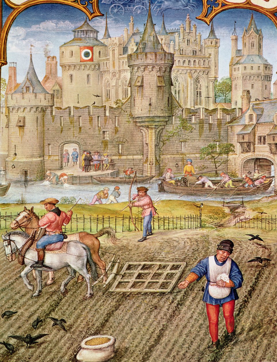 Fol.10v 10月：種まき、Breviarium Grimaniから、c.1515 作： フランドルの学校