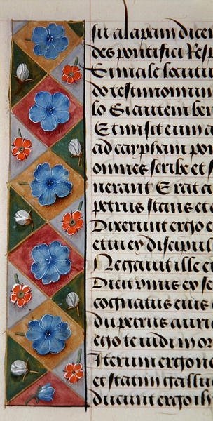 Ms.1058-1975, f.17v: 1500年頃の時祷書に描かれた花の縁取りの詳細（ヴェラム製 作： フランドルの学校