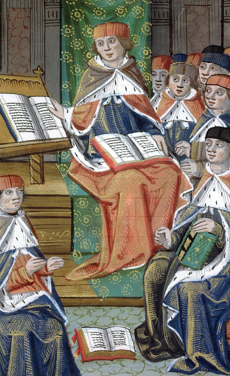 Ms Hunter 9 f.43v講堂での講演、De Medina Fen I. II、Avicenna（980-1037） 作： フランドルの学校