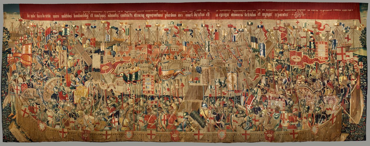 Pfarrmuseum der Wandteppiche (Museo Parroquial de Tapices de Pastrana). Flämischer Wandteppich. Belagerung von Arcila. Serie Eroberungen von König Alfonso I. von Portugal. Tournai. von Flemish School