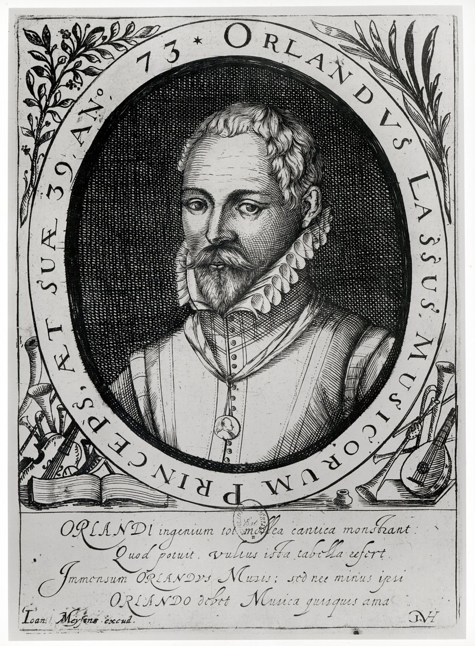 Roland de Lassus（1532-94）の肖像（彫刻）（bw写真） 作： フランドルの学校
