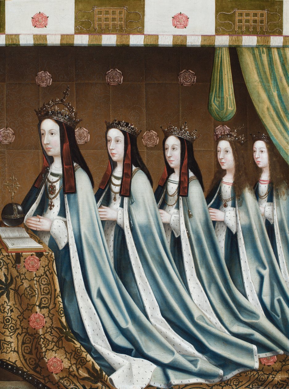 イングランド女王エリザベスと4人の娘、マーガレット、エリザベス、メアリー、キャサリンの肖像 1510年頃 油彩・カンヴァス 作： フランドルの学校