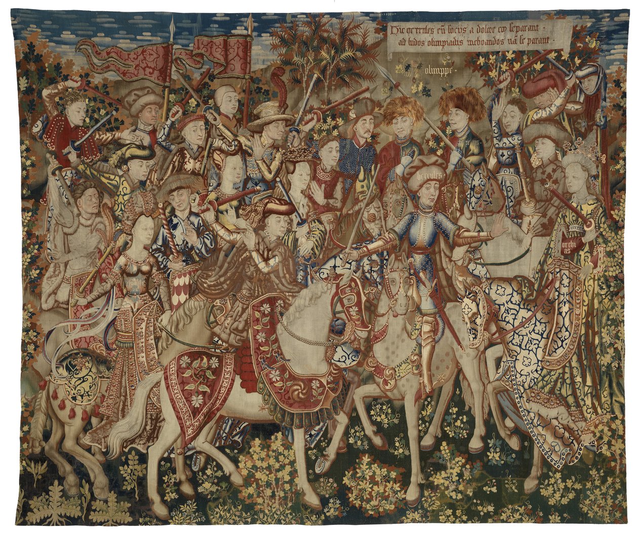 ヘラクレスとオリンポス山の仲間たちが描かれたタペストリー、トゥルネー製と思われる、1465-70年頃（ウール、絹） 作： フランドルの学校