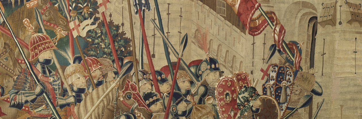 ポルトガル王アルフォンソ5世の征服を描いたタペストリー（Conquistas de Alfonso V de Portugal）、トゥルナイ。詳細(ウールとシルク) 作： フランドルの学校