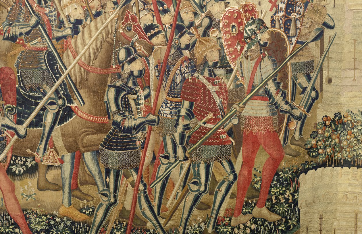ポルトガル王アルフォンソ5世の征服を描いたタペストリー（Conquistas de Alfonso V de Portugal）、トゥルナイ。詳細(ウールとシルク) 作： フランドルの学校