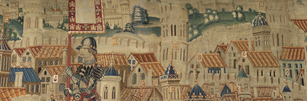 ポルトガル王アルフォンソ5世の征服を描いたタペストリー（Conquistas de Alfonso V de Portugal）、トゥルナイ。詳細(ウールとシルク) 作： フランドルの学校
