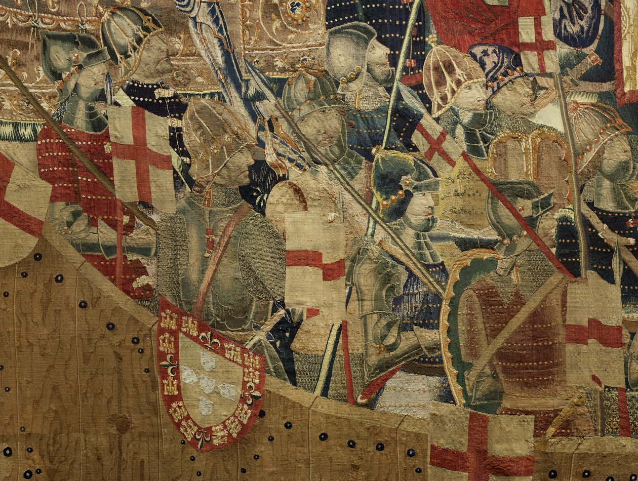 ポルトガル王アルフォンソ5世の征服を描いたタペストリー（Conquistas de Alfonso V de Portugal）、トゥルナイ。詳細(ウールとシルク) 作： フランドルの学校